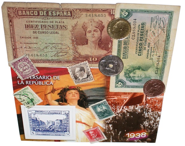 Lote de billetes, monedas y sellos de la Repblica Espaola